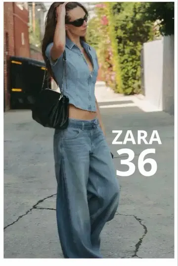 ZARA TRF 벨트 포함 미드 라이즈 데님 팬츠 36