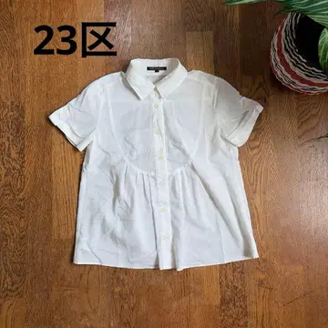 23구 Vingt-trois 린넨 블렌드 블라우스 화이트 반팔 32