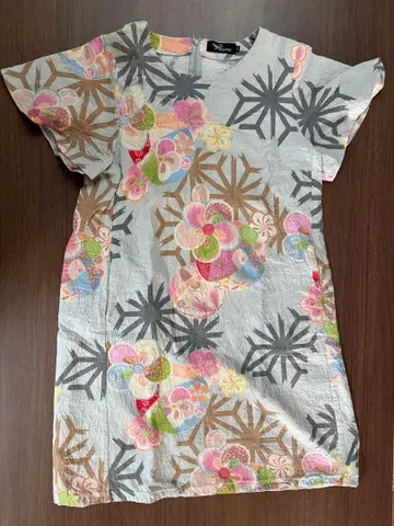 가격 인하 Pagong 파곤 찢어진 린넨 아사노하와 꼬인 매화 일본풍 패턴 원피스
