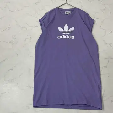 adidas 절개 트레포일 로고 프렌치 슬리브 무릎 기장 원피스 M
