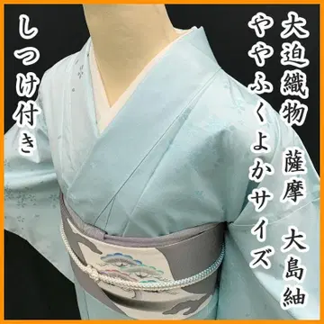 607mt71 레어! 오사코 직물 사츠마 오시마 명주 약간 통통한 화이트 아이에 시츠케(미사용) 부착 새상품급