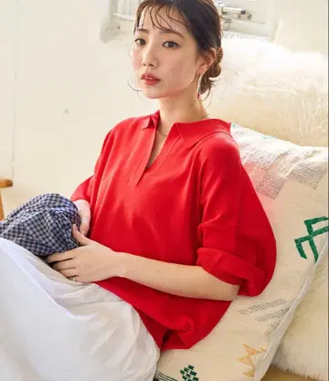 [새상품급] 폴로 옷깃 접촉 냉감 스키퍼 반팔 폴로 니트 레드 프릭스스토어