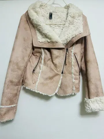 여성용 페이크 무스탕 라이더 자켓 핑크 베이지 S 사이즈