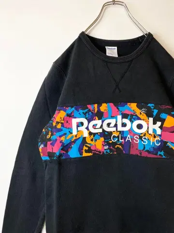 Reebok CLASSIC 올 패턴 절개 맨투맨 블랙 멀티 컬러 M