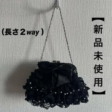 [ 미사용 새상품 ] 2way 파티 백 리본 레이스 비즈 가마구치 블랙