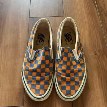 VANS 슬립온 체크 무늬 깃발 오렌지 블루 90s 빈티지