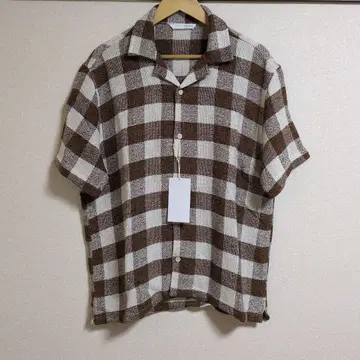 zara 체크 무늬 브라운 텍스처 크로셰 반팔 셔츠