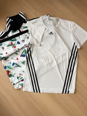 adidas 여성용 트랙 자켓 꽃무늬 크롭 기장 T셔츠 세트