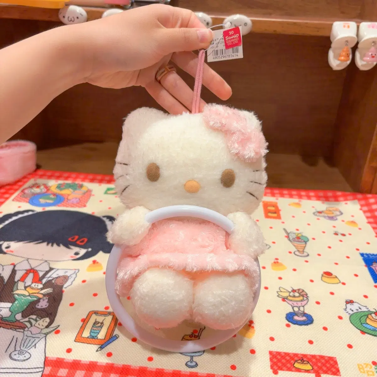 고전 산리오 헬로키티 핑크 복실 인형 수건걸이