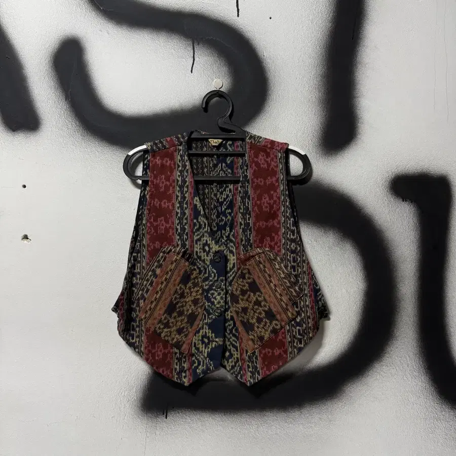 VTG 빈티지 보헤미안 웨스턴 패턴 투포켓 베스트