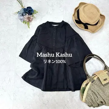 컨디션 최상 Mashu Kashu 린넨 100% 루즈핏 블라우스 셔츠 블랙