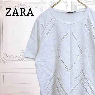 자라 [ ZARA ] 티셔츠/컷앤드라운 반팔 [ F ] 화이트/화이트 꽃무늬 레이스