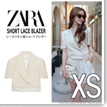 새상품 ZARA 레이스 린넨 혼방 숏 블레이저 XS