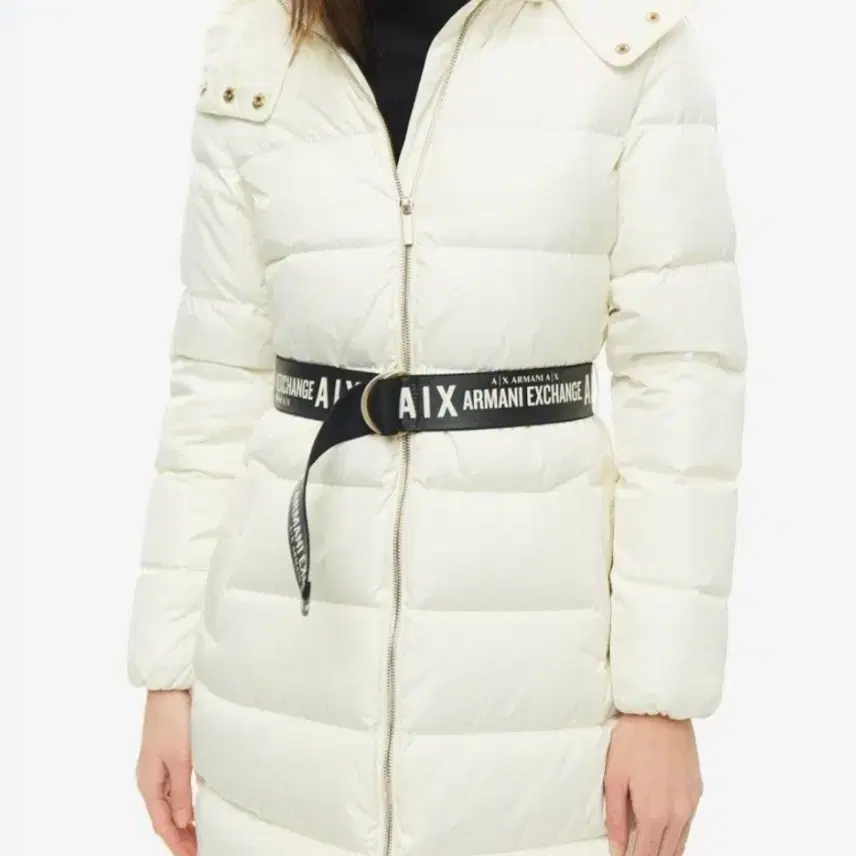A/X 아르마니 익스체인지 여성 패딩 화이트 아이보리 롱패딩 다운 자켓 경량 패딩 여자 벨트 알마니 명품 하프패딩