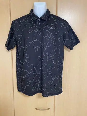 NEW ERA 뉴에라 반팔 피케 셔츠 L 블랙 올 패턴 카모플라주 골프웨어