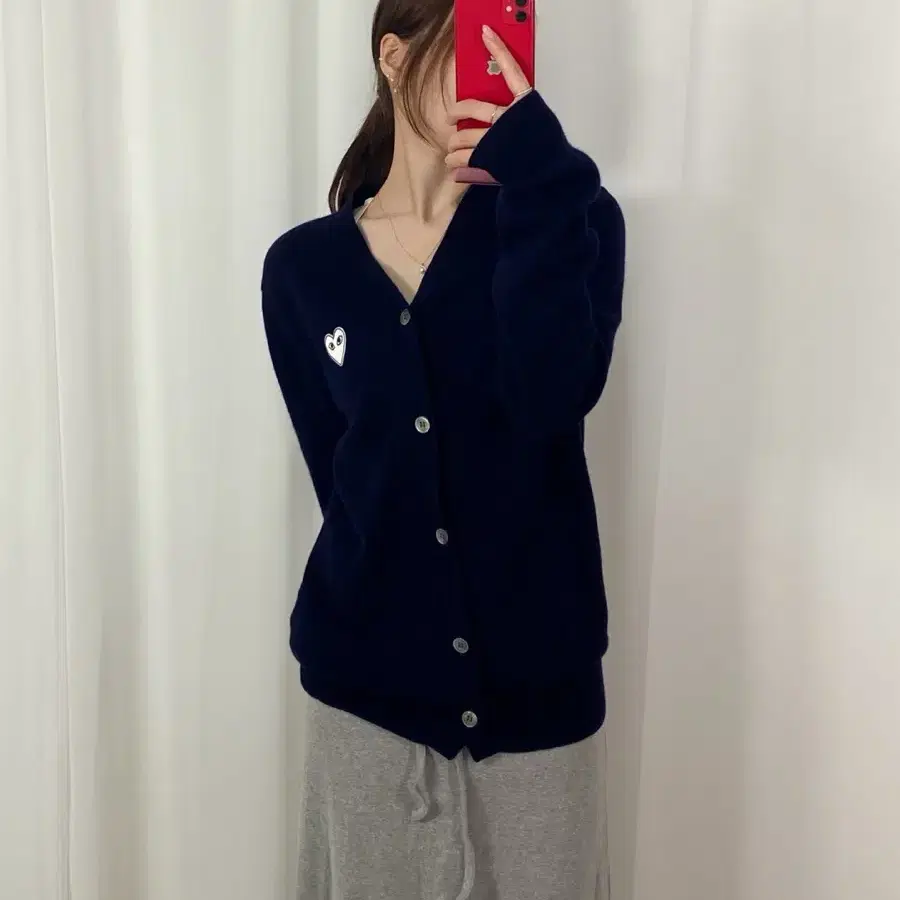 꼼데가르송 네이비 브이넥 가디건