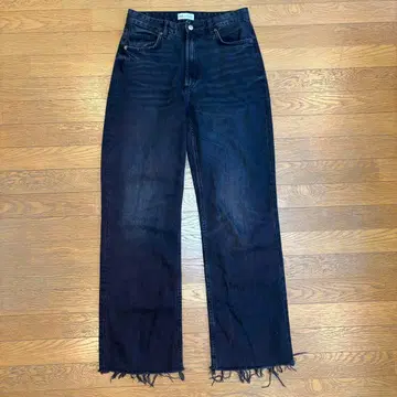 ZARA 블랙 데님 플레어 팬츠 컷오프 프린지