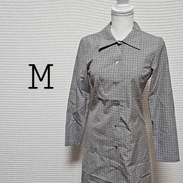 그레이 계열 체크 긴팔 미니 셔츠 원피스 M