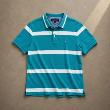 00s Tommy hilfigar 반팔 피케 셔츠 보더 화이트 x 블루