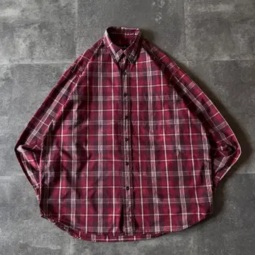 00s Eddie Bauer BD 셔츠 빨간색 L A514 체크 무늬