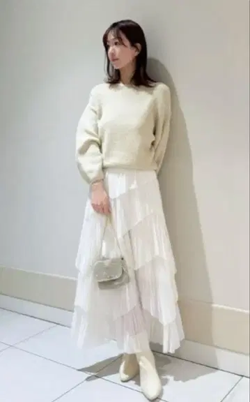 snidel 플리츠 티어드 샤샤 스커트 화이트 0 사이즈