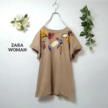 자라 우먼 보타니컬 플라워 프린트 반팔 T셔츠 모카 베이지 L