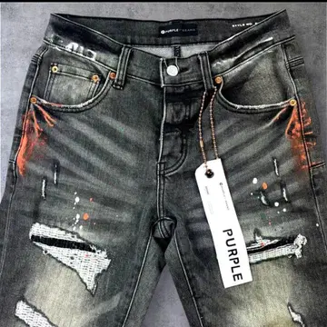 새상품급 PURPLE BRAND 워시드 페인트 데미지 데님 블랙