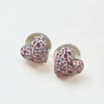 SWAROVSKI 스와로브스키 하트 파베 크리스탈 귀걸이 핑크