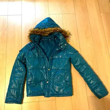 다운 자켓 후드 부착 블루 M 사이즈