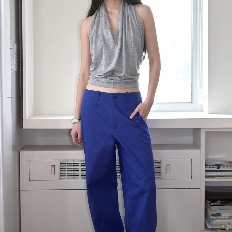 (새상품) 오버듀플레어 COLOR WIDE PANTS_ROYAL BLUE 컬러 와이드 팬츠