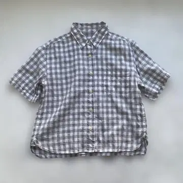 MHL. 마가렛호웰 린넨코튼 깅엄 체크 블라우스 그레이