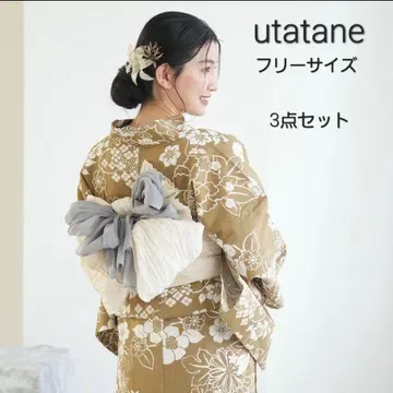 [ 새상품 ] utatane 고급 카와리 오리 커피 밀크 유카타 오비 일본 나막신 3종 세트