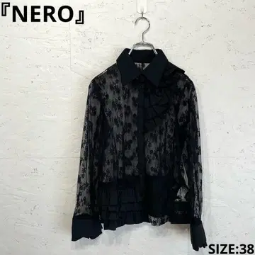 미사용 새상품 택 포함 일본제 [ NERO ] 긴팔 레이스 블라우스 블랙 튤 레이스 38
