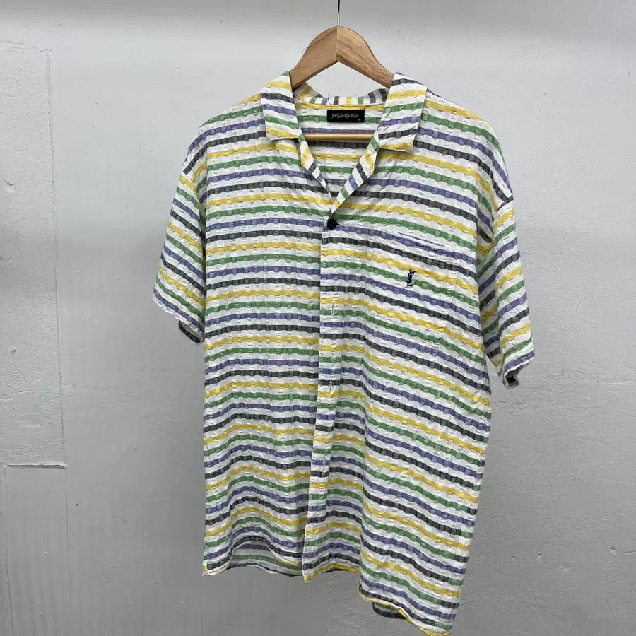 [L] YVES SAINT LAURENT SEERSUCKJER 1/2 SHIRT