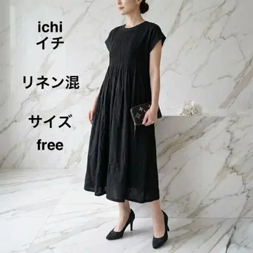 ichi 이치 린넨 혼방 원피스 롱 기장 7부 소매 히든 버튼 베이지 F