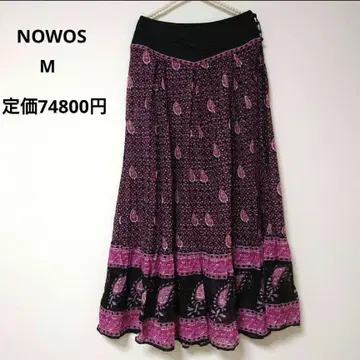 NOWOS 프린트 스커트 롱 스커트 M 블랙 핑크