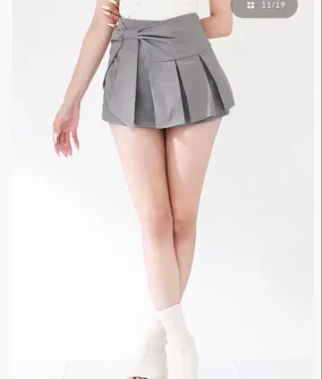 Darich 다리치 사이드 리본 플리츠 미니 스커트 GRY S 사이즈
