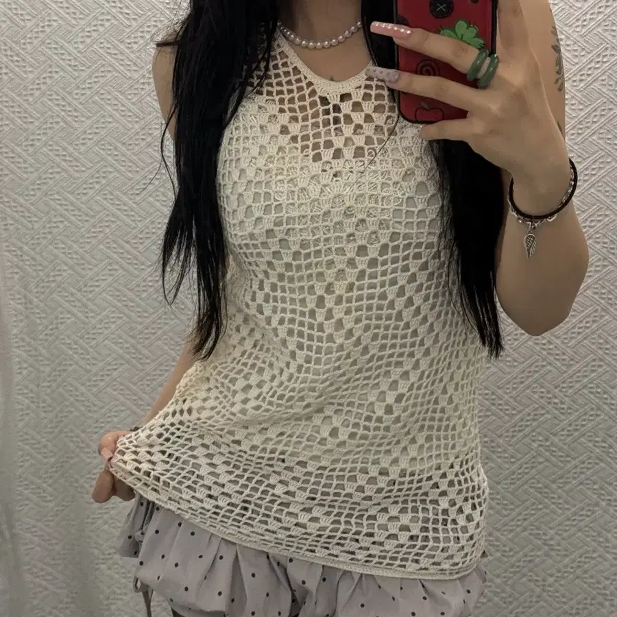 빈티지 보헤미안 에스닉 티어드 뜨개 망사 그물 롱나시 K0455