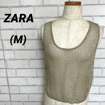 ZARA 자라 슬리브리스 메쉬 베스트 골드 계열 숏 기장 봄 여름옷