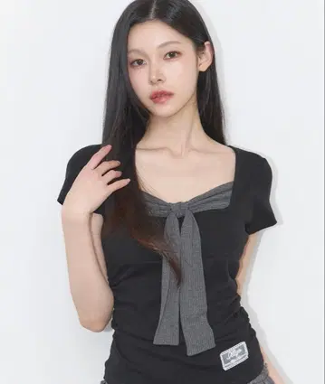 ILLIGO 레이어드 리본 타이 T셔츠 블랙 musinsa