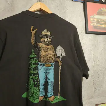 US 구제 의류 Filson 스모키 베어 프린트 T셔츠 삼림 보호 브라운 레어 S