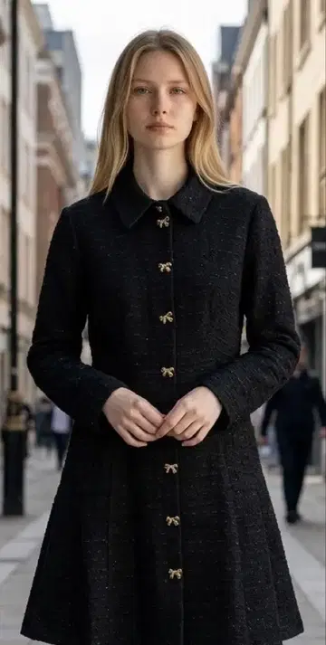 ZARA 트위드풍 페플럼 자켓 블랙 리본 버튼 미니 원피스
