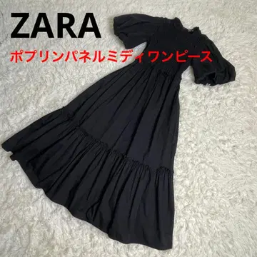 고품질 ZARA 포플린 패널 미디 원피스 블랙 M