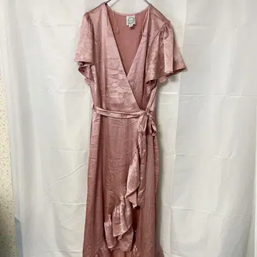 수입 원피스 V넥 반팔 무지 S 복숭아 폴리에스테르 파티