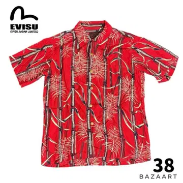 [초레어] EVISU 에비수 하와이안 셔츠 일본풍 패턴 대나무 레이온 38