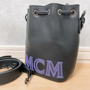 MCM 2WAY 숄더백 버킷백 가죽 블랙 로고 블랙