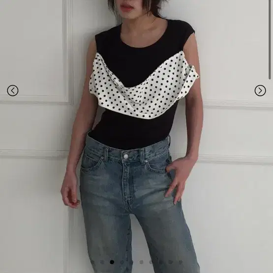 POSHA 포샤 트랜스폼 홀터넥탑 도트 배색