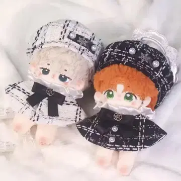 인형 옷 블랙 화이트 트위드 베레모 까멜리아 10~12cm 2색 세트