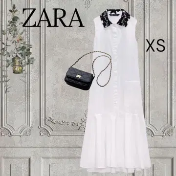 새상품급 ZARA 포플린 셔츠 원피스 롱 레이스 옷깃 화이트 여성용 XS