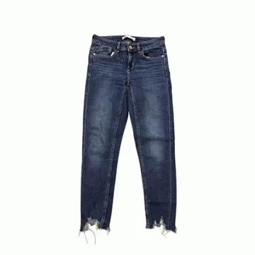 ZARA 스키니 데님 USA04 인디고 데미지 가공 프린지 밑단